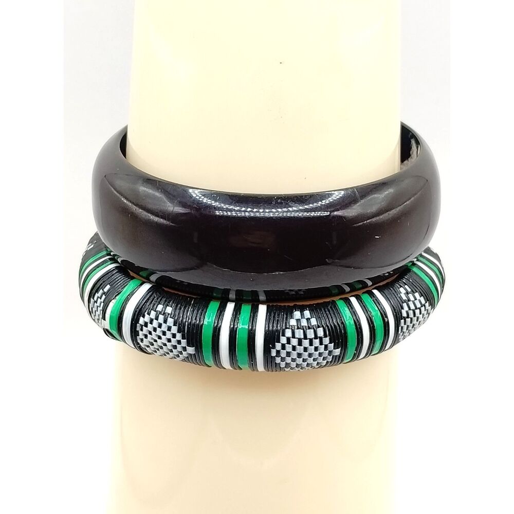 Vintage Bracelets Recycled Material Wrapped Braided Tribal Design Two Bangles